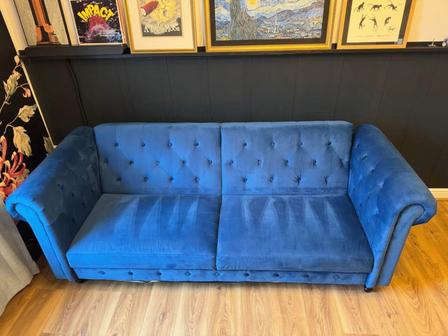 Blue Velvet Chesterfield Sofa Bed – Convertible & Stylish