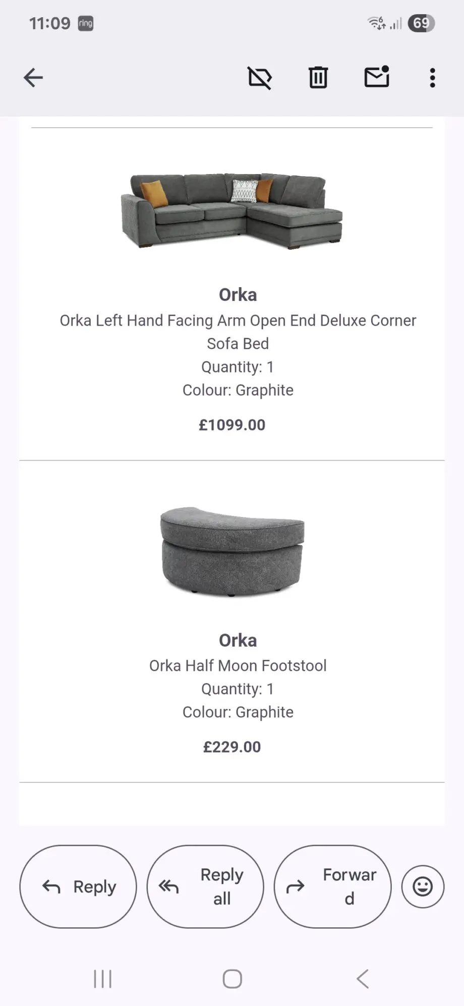 DFS Orka Right Hand Facing Arm Open End Deluxe Corner Sofa Bed