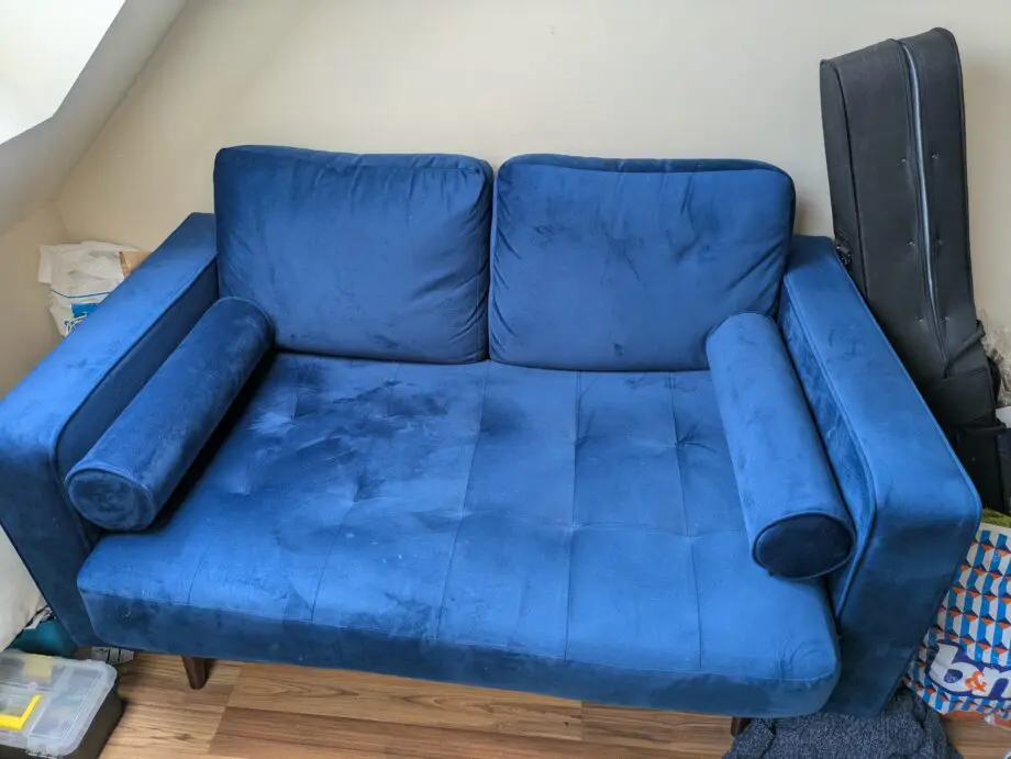 Blue velvet 2 seater sofa