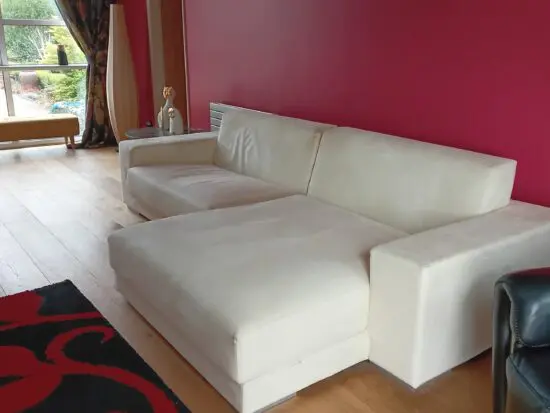 Sofa, Cream Faux Suede Large Chaise