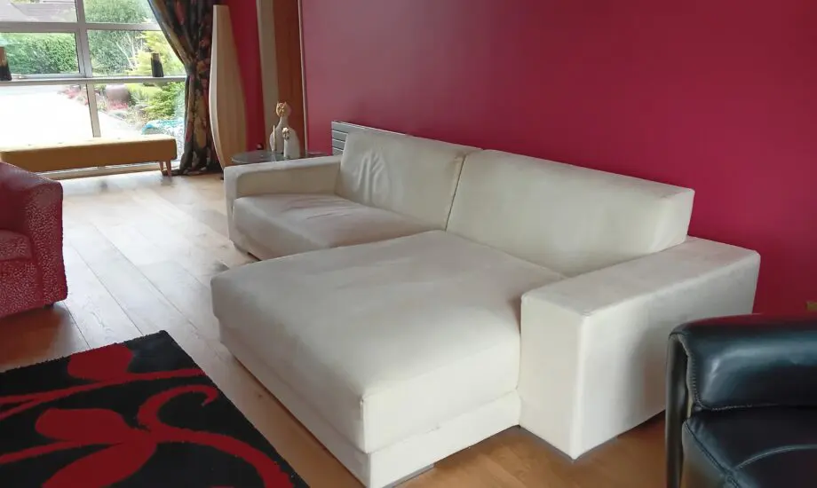 Sofa, Cream Faux Suede Large Chaise