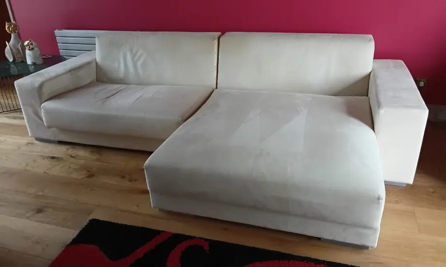 Sofa, Cream Faux Suede Large Chaise