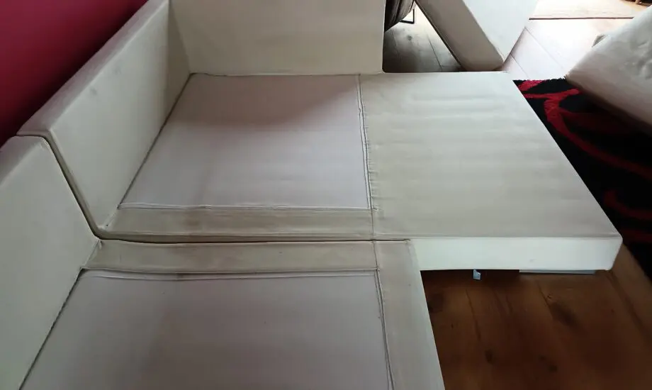 Sofa, Cream Faux Suede Large Chaise