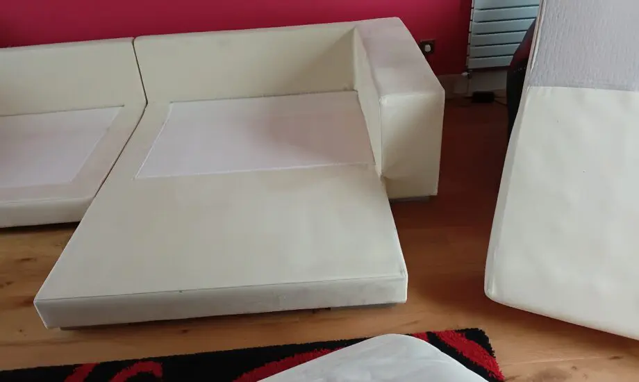 Sofa, Cream Faux Suede Large Chaise