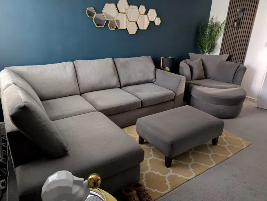 Orka DFS Grey Lefthand Corner/ Large Swivel with Footstool / Separate Footstool