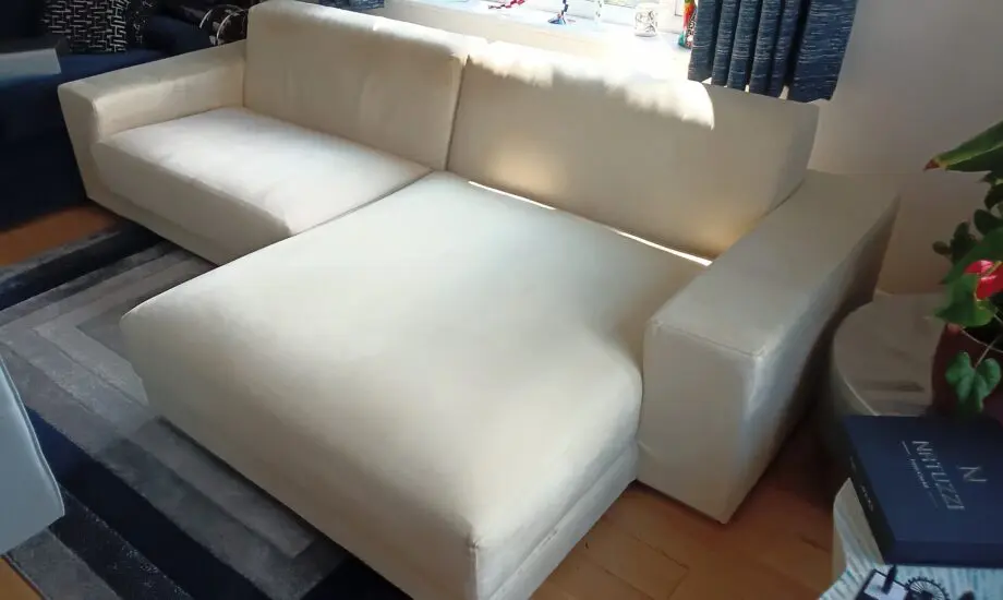Sofa, Cream Faux Suede Large Chaise