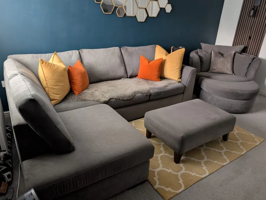 Orka DFS Grey Lefthand Corner/ Large Swivel with Footstool / Separate Footstool