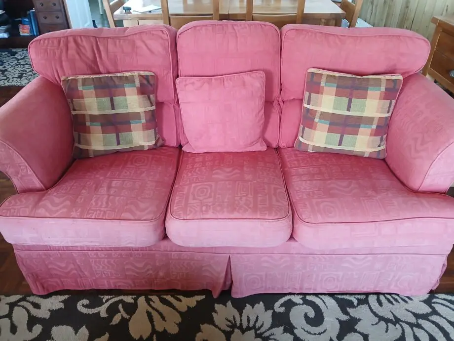 3 seat sofa, claret with spare set of covers