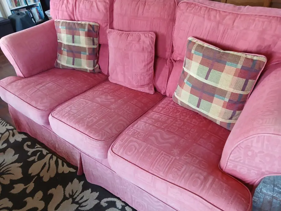 3 seat sofa, claret with spare set of covers