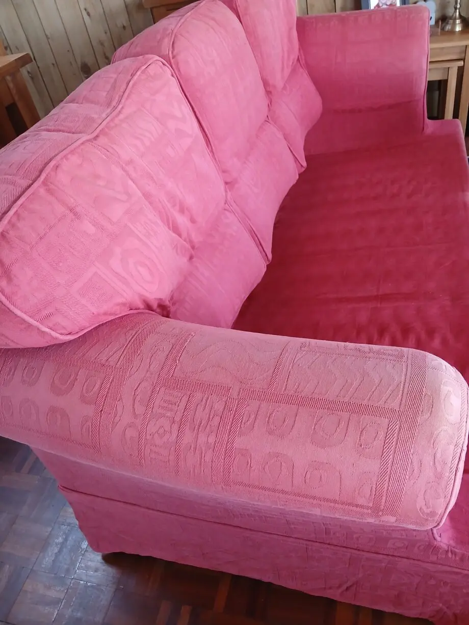 3 seat sofa, claret with spare set of covers