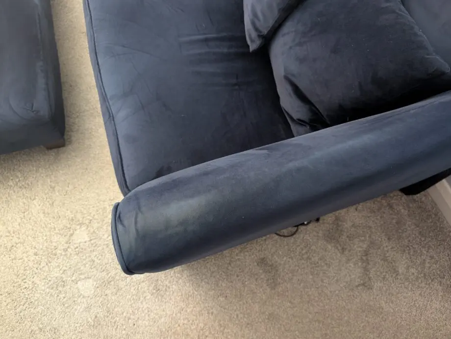Sofology Navy Blue Velvet Canterbury 3 Seater with Free Designer Foot Stool & 4 Scatter Cushions