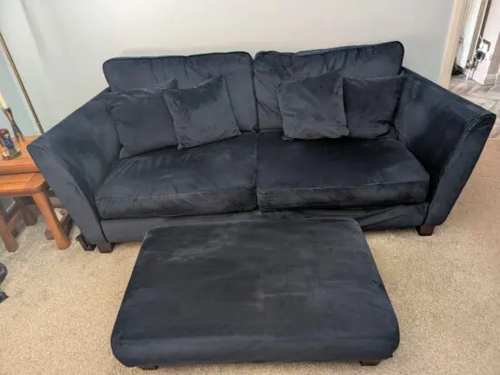 Sofology Navy Blue Velvet Canterbury 3 Seater with Free Designer Foot Stool & 4 Scatter Cushions