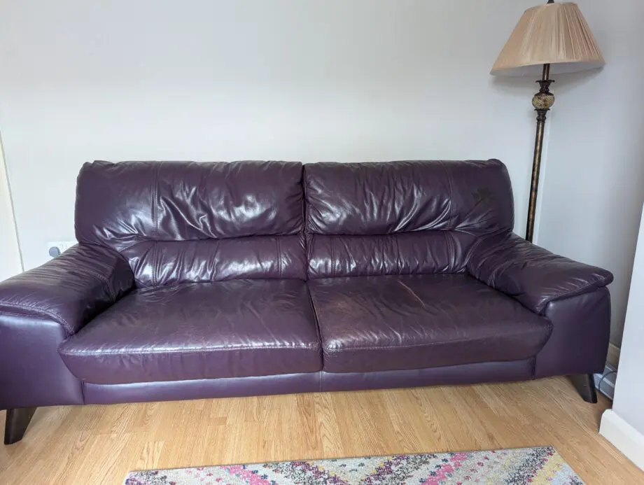 DFS Aubergine leather sofa 3 pieces