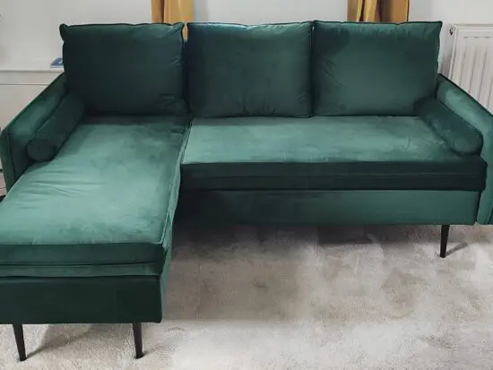 Velvet chaise 3 seater sofa