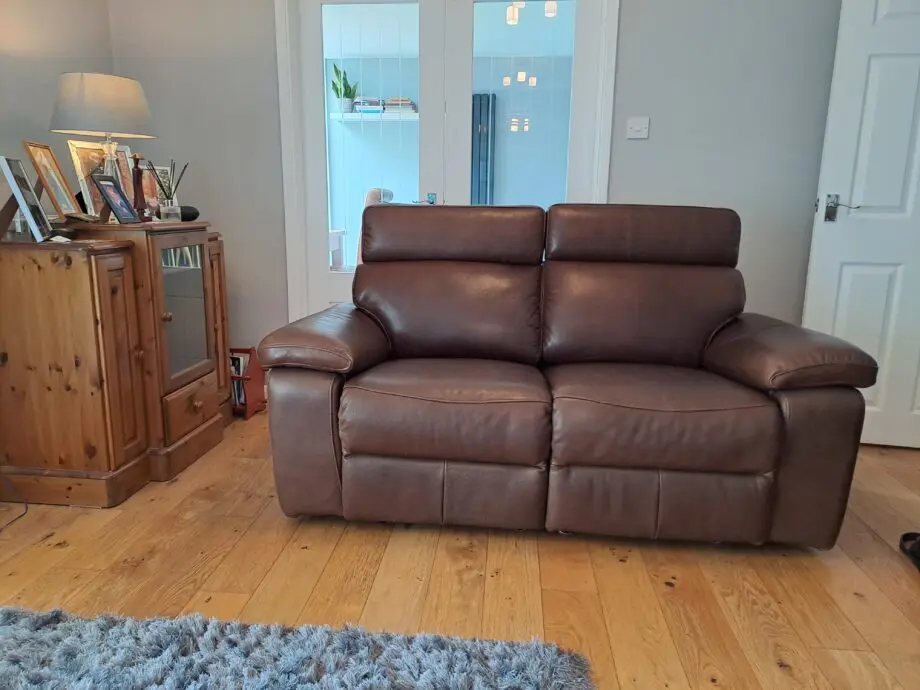 Furniture Village leather reclining sofa set