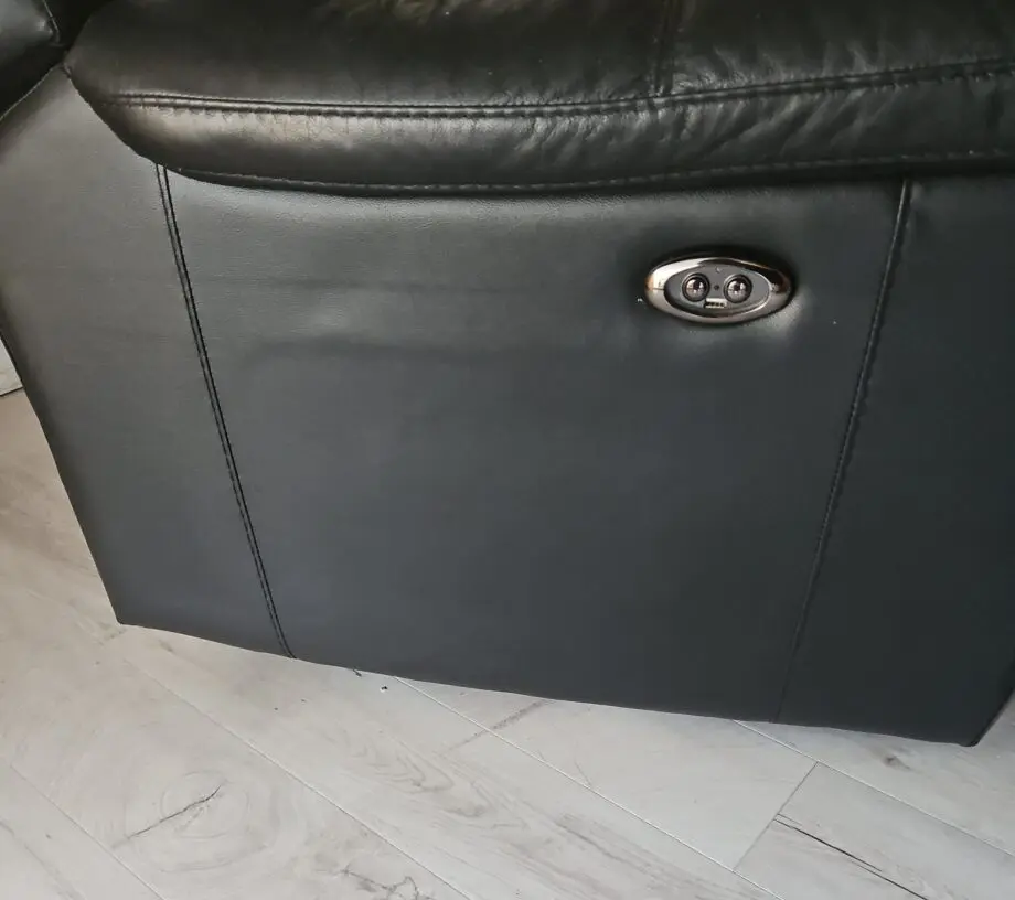 Black real leather SCS 3 piece suite, static sofa and 2 electric recliner armchairs