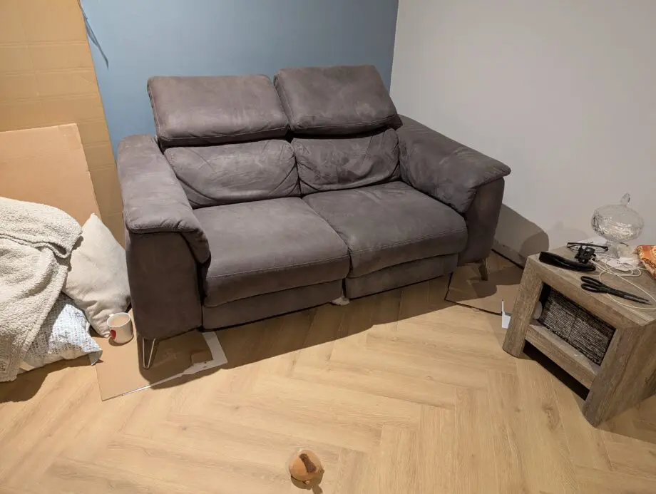 DFS 2 seater power recliner sofa with usb & 2 seater. With footstool