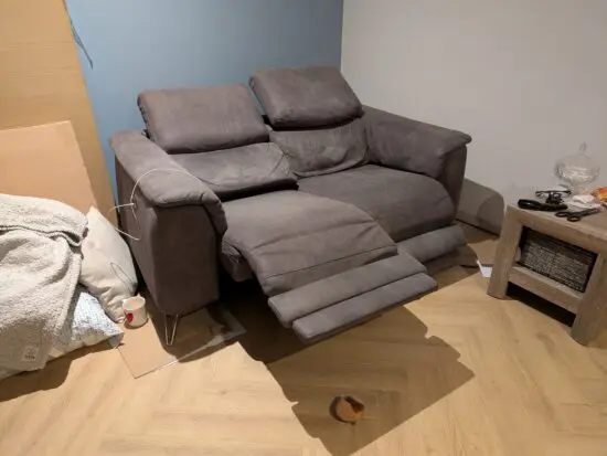 DFS 2 seater power recliner sofa with usb & 2 seater. With footstool