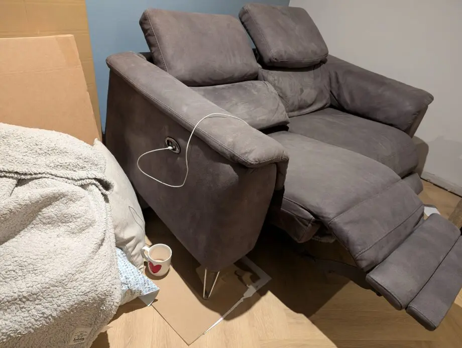 DFS 2 seater power recliner sofa with usb & 2 seater. With footstool