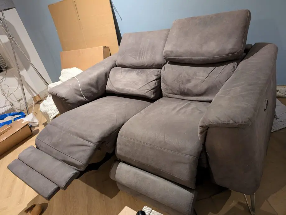 DFS 2 seater power recliner sofa with usb & 2 seater. With footstool