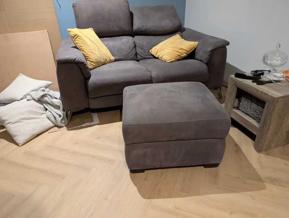 DFS 2 seater power recliner sofa with usb & 2 seater. With footstool