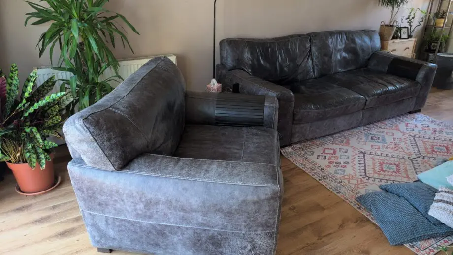 Lee Longlands charcoal 4 seater sofa and cuddler chair