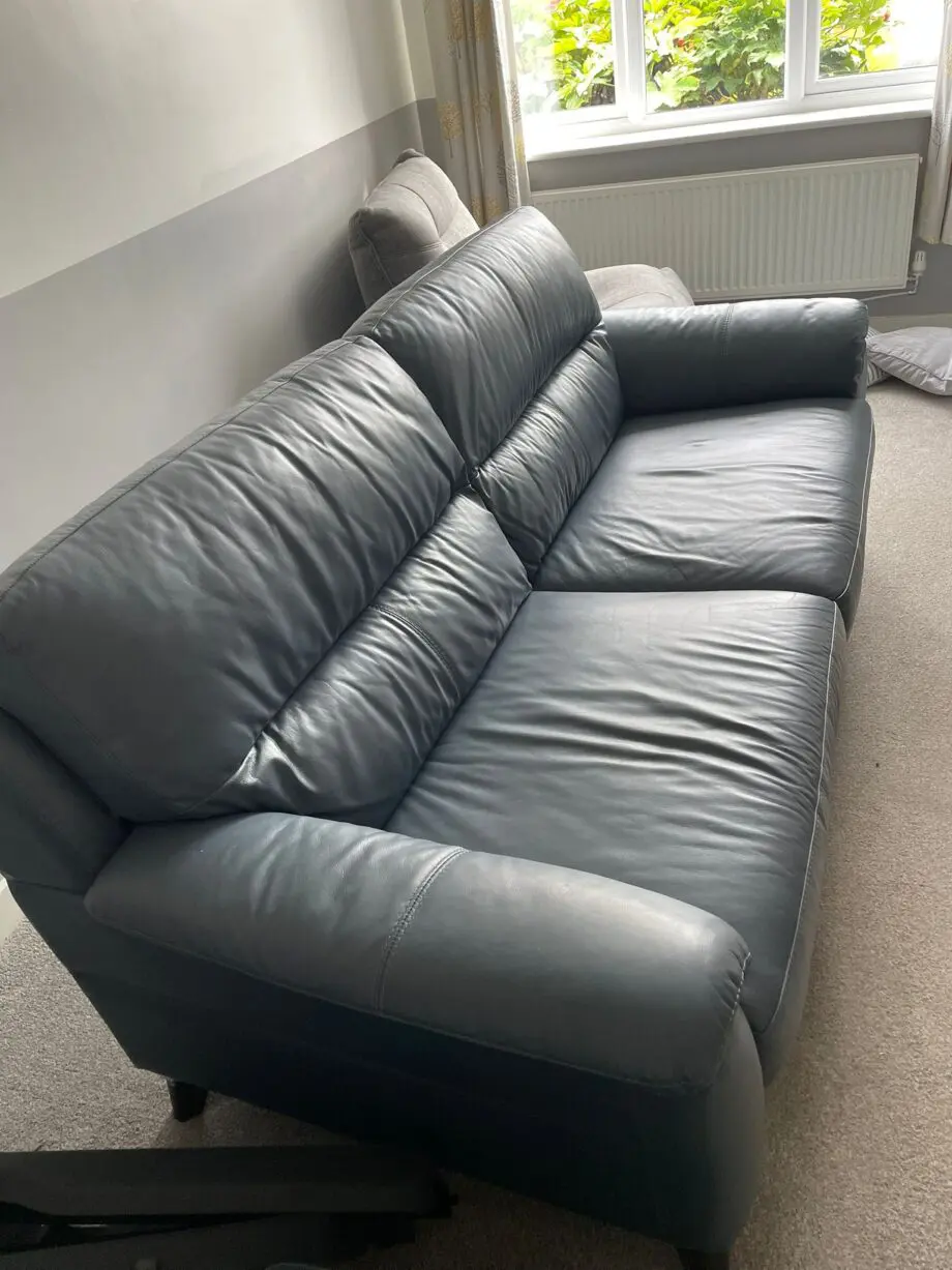 DFS Denim Blue Abel 3 Seater with Matching Abel Foot Stool - less than 2yrs old