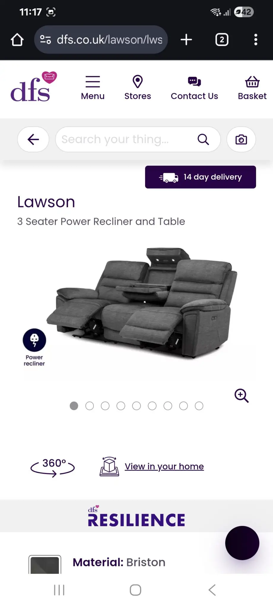 DFS LAWSON 3 SEATER IN GREY