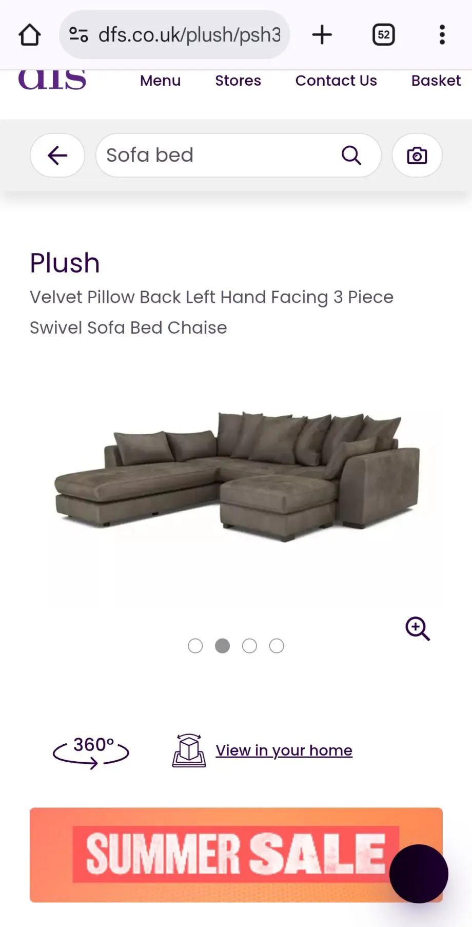 DFS Corner sofa, converts to sofa bed, with footstool - Mocha