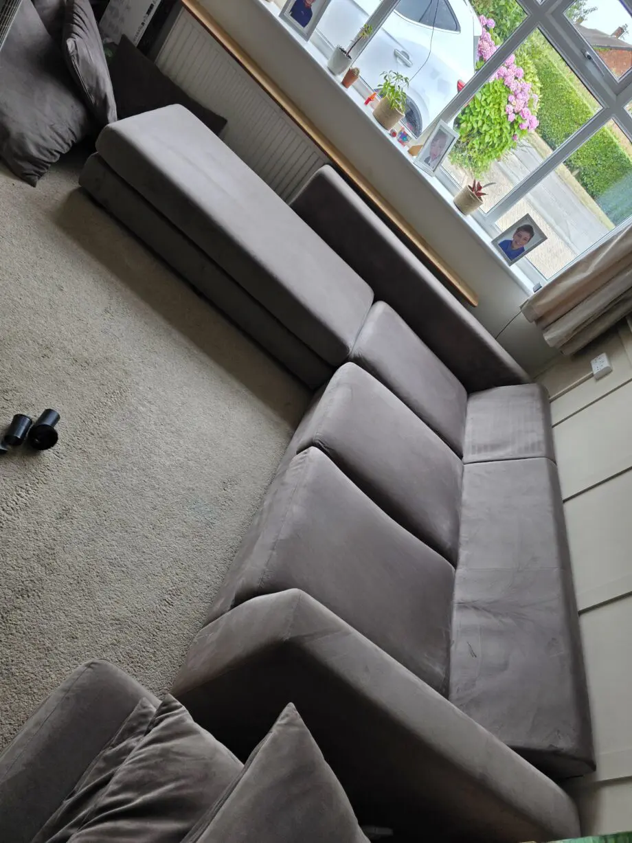 DFS Corner sofa, converts to sofa bed, with footstool - Mocha