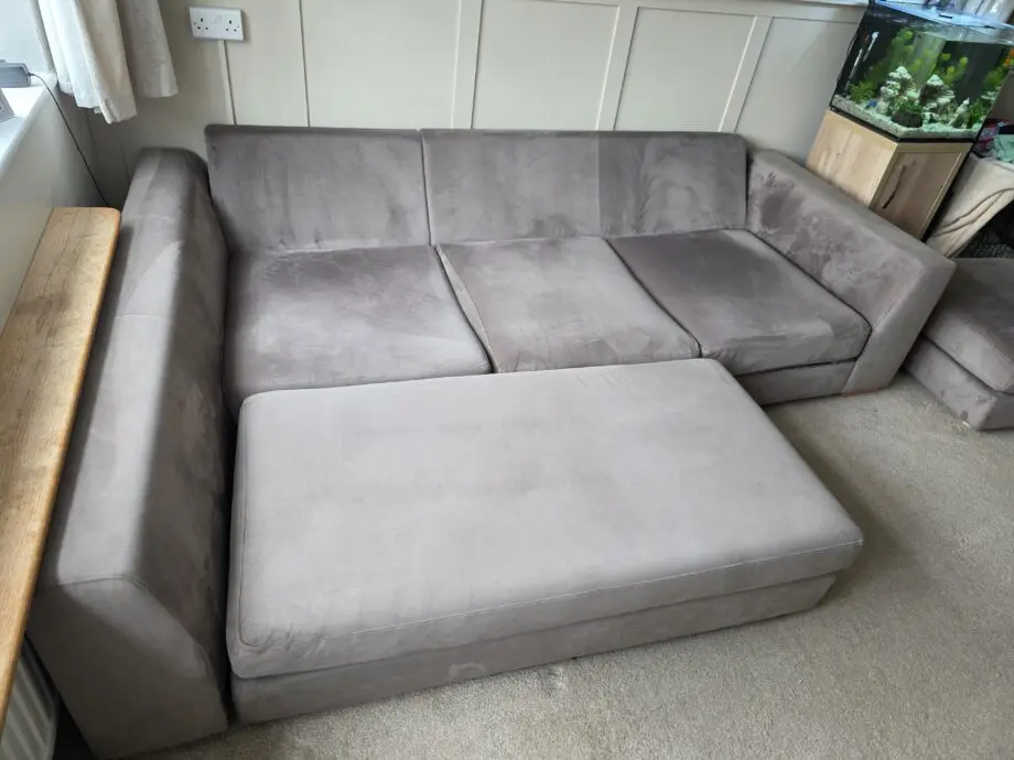 DFS Corner sofa, converts to sofa bed, with footstool - Mocha