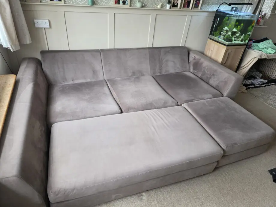 DFS Corner sofa, converts to sofa bed, with footstool - Mocha