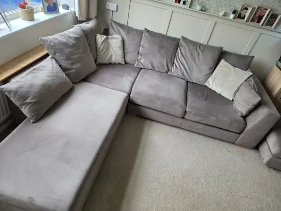 DFS Corner sofa, converts to sofa bed, with footstool - Mocha