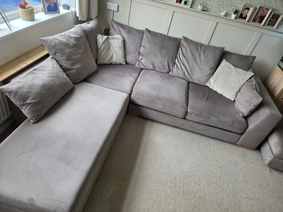 DFS Corner sofa, converts to sofa bed, with footstool - Mocha