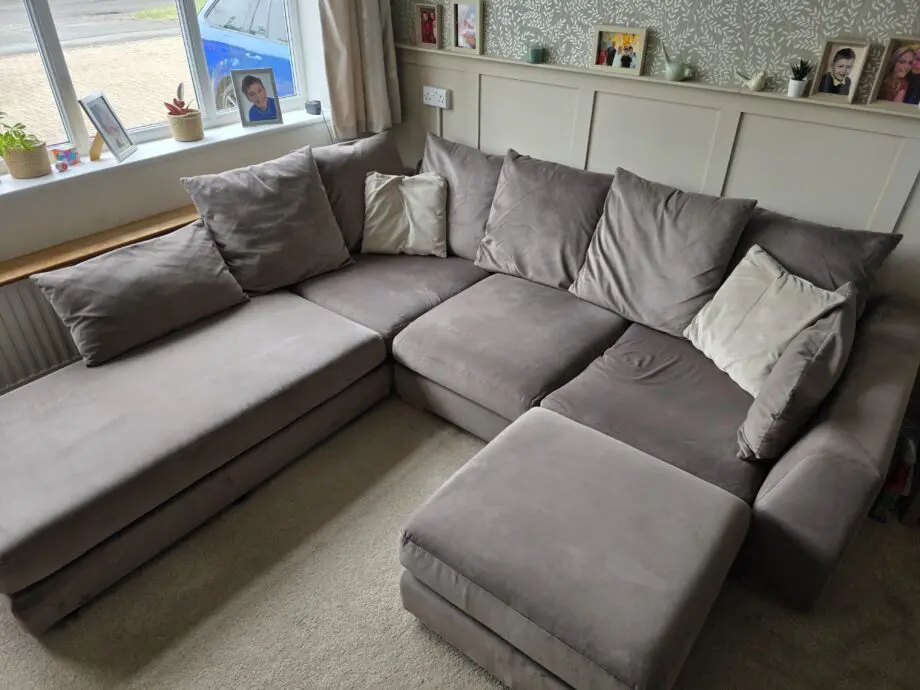 DFS Corner sofa, converts to sofa bed, with footstool - Mocha
