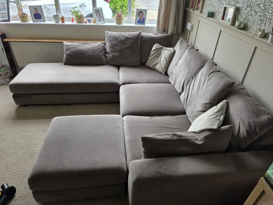 DFS Corner sofa, converts to sofa bed, with footstool - Mocha