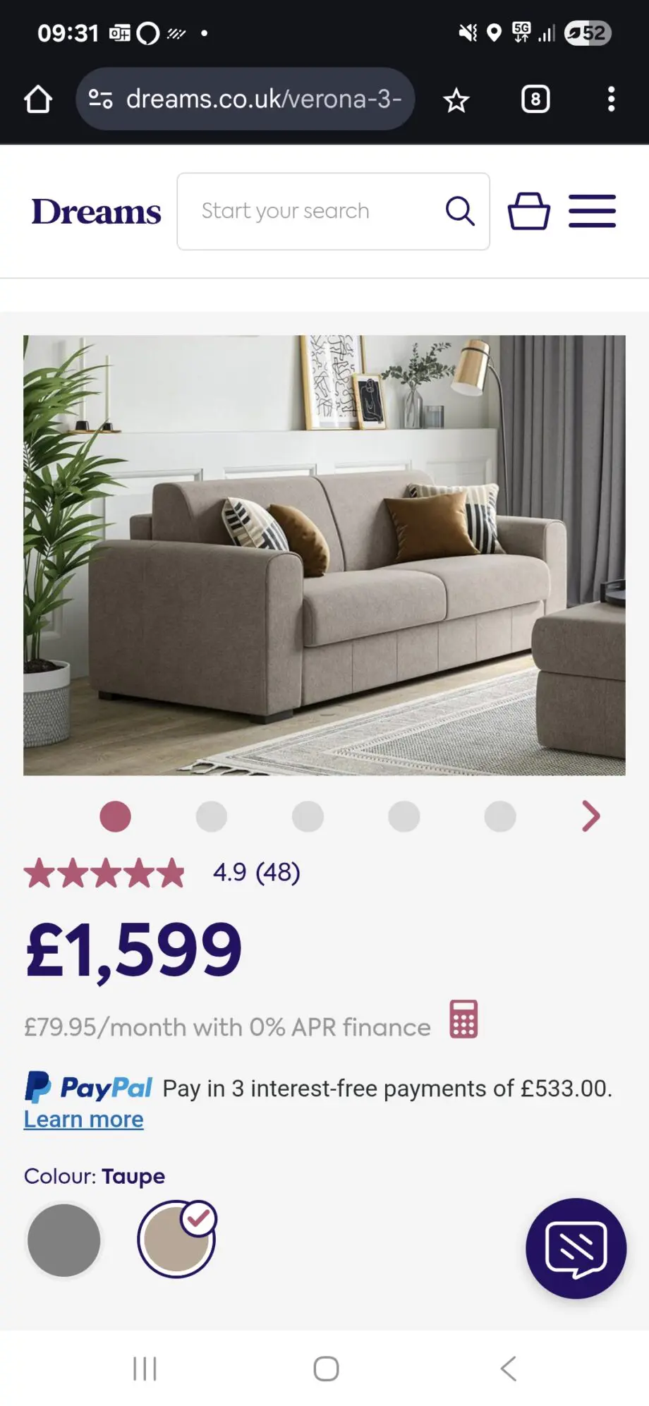 Still in Box Dreams Verona 3-Seater Pull-Out Sofa Bed