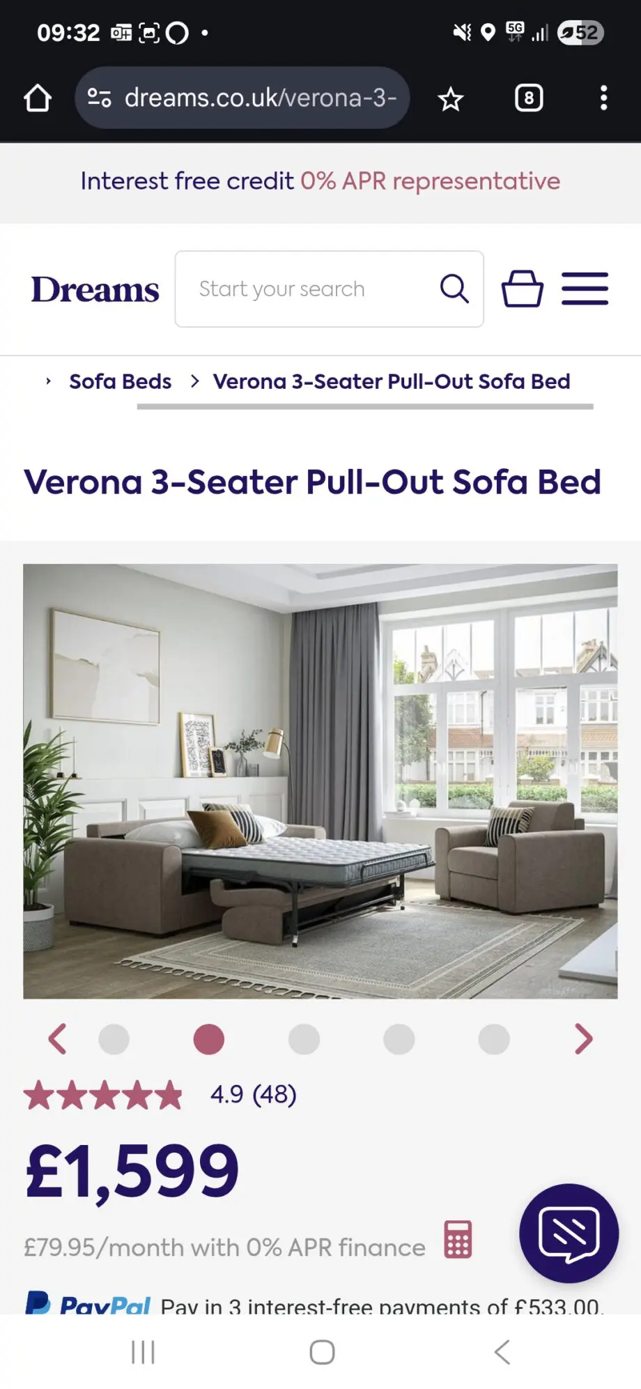 Still in Box Dreams Verona 3-Seater Pull-Out Sofa Bed