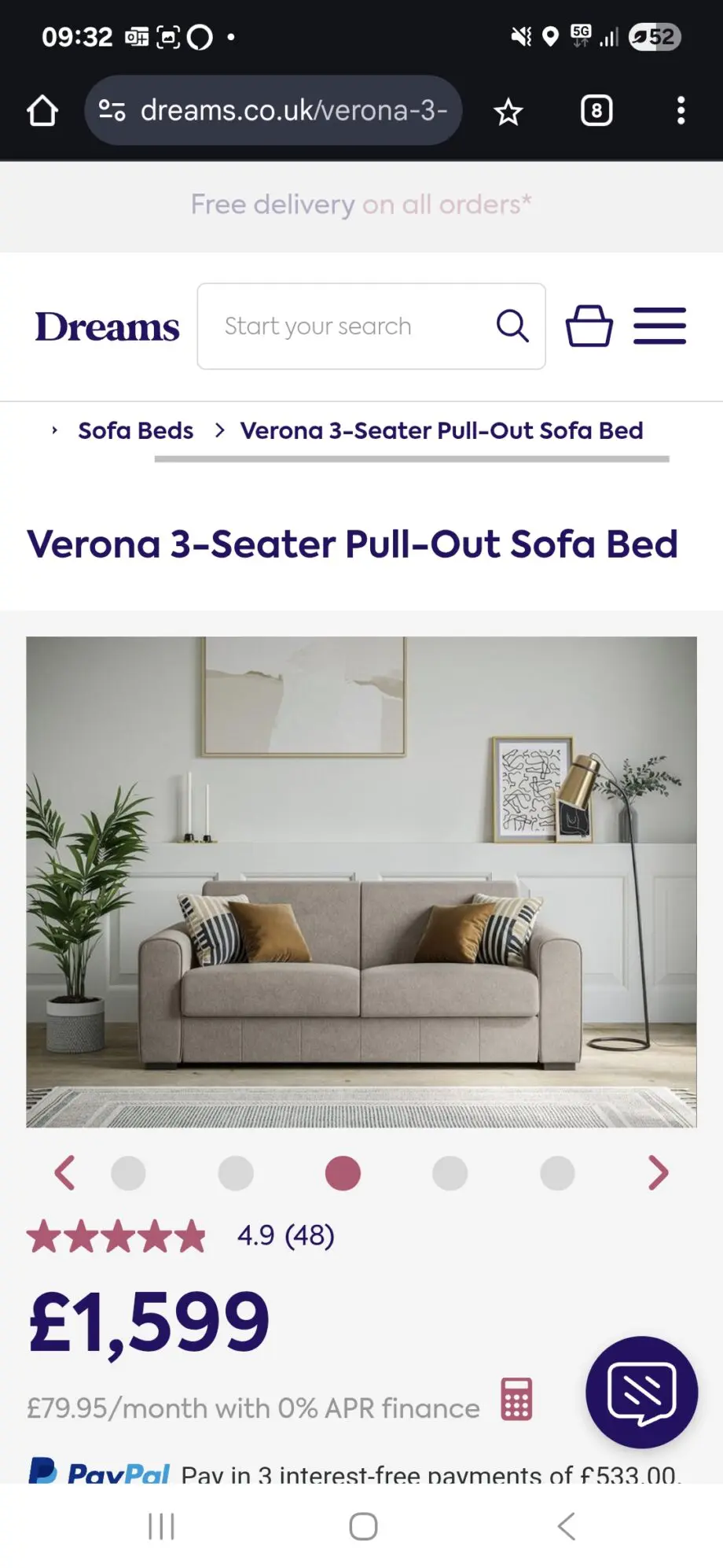 Still in Box Dreams Verona 3-Seater Pull-Out Sofa Bed