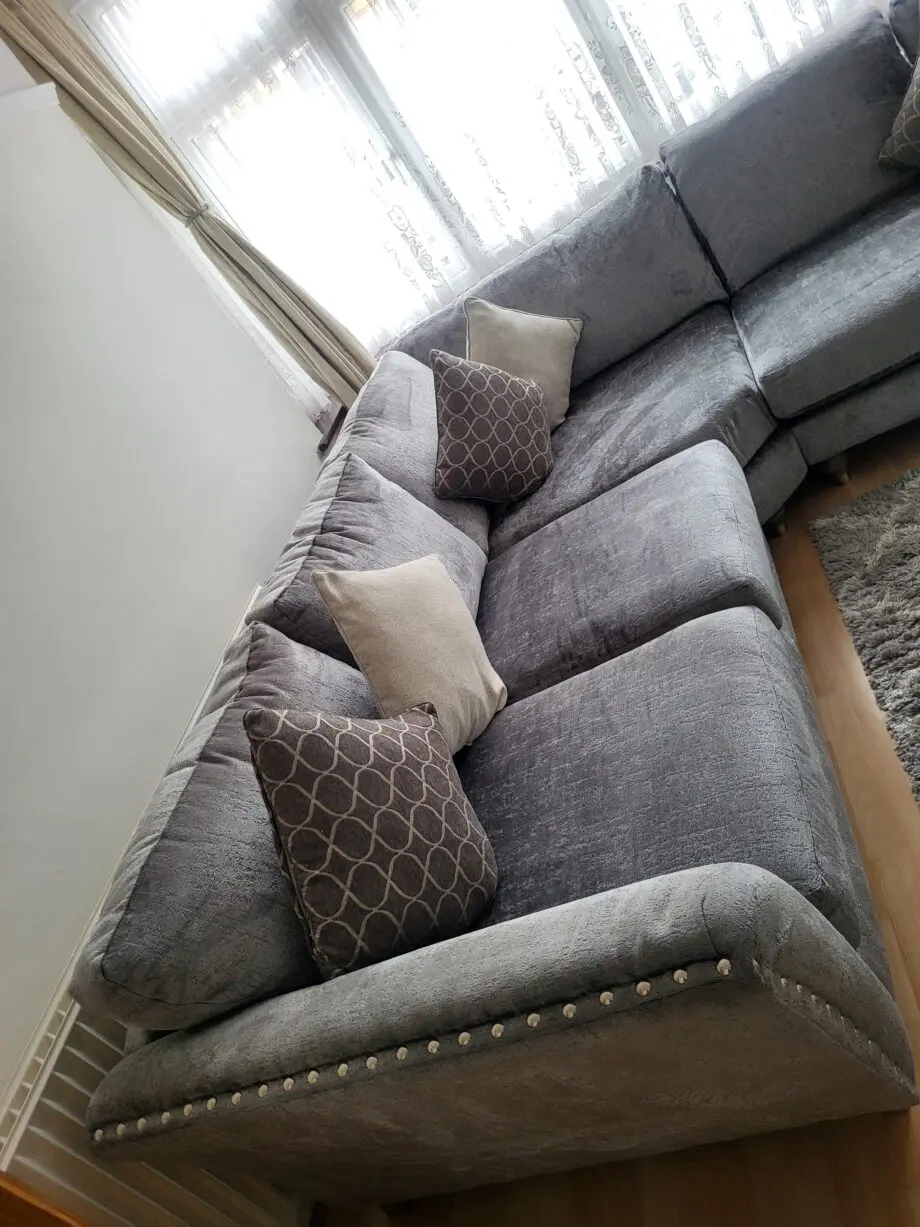 New corner sofa with cushions + white coffee table with led lights