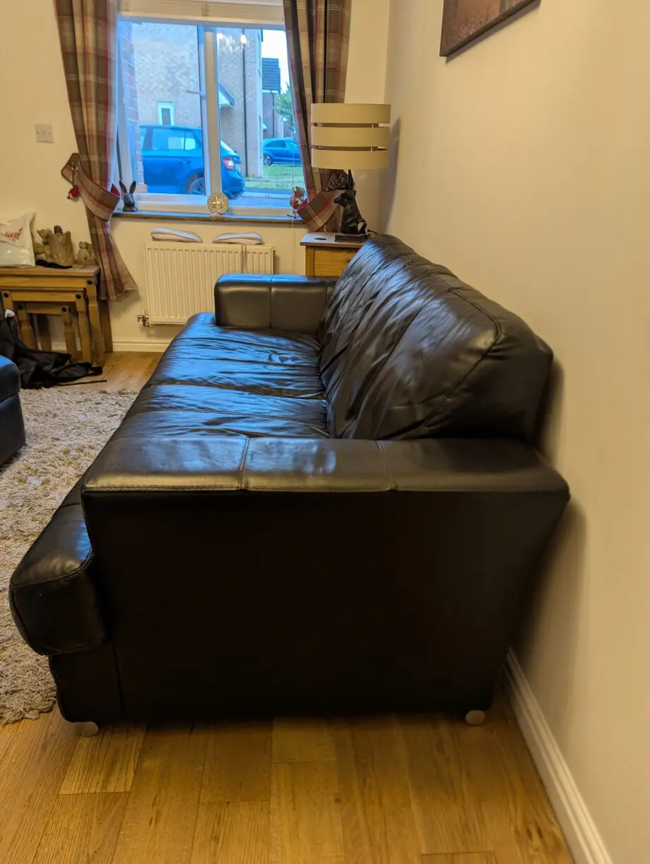 3 & 2 Black Leather Sofa Set with Ottoman