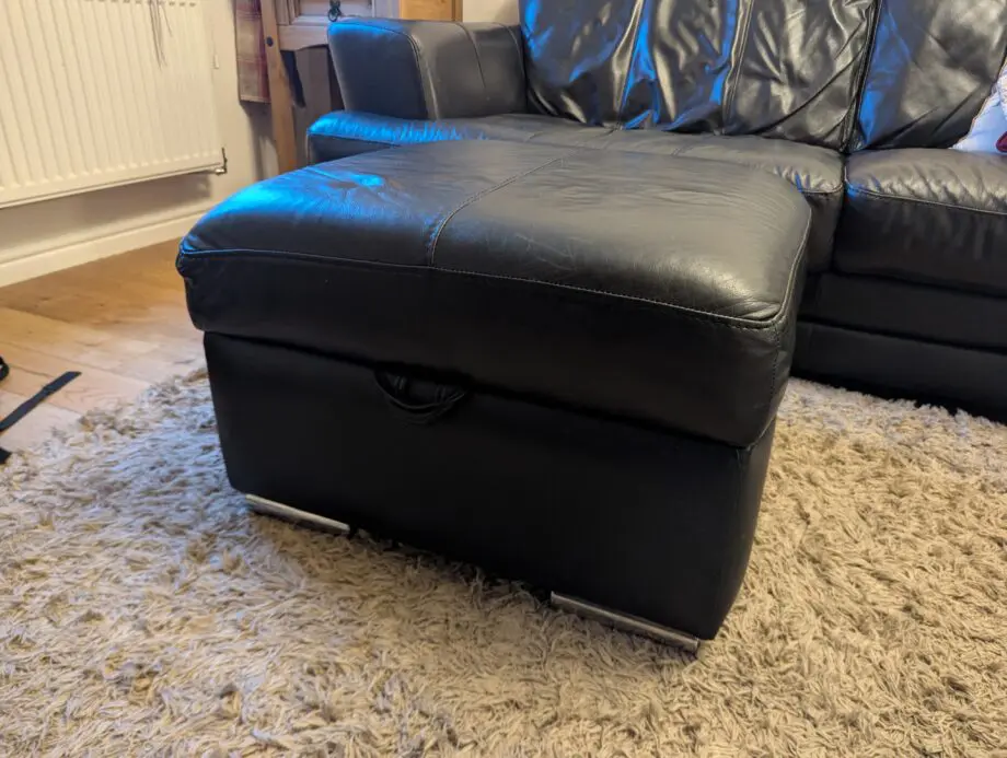 3 & 2 Black Leather Sofa Set with Ottoman