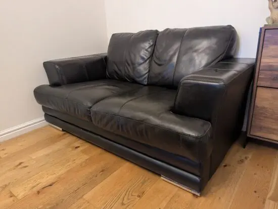 3 & 2 Black Leather Sofa Set with Ottoman