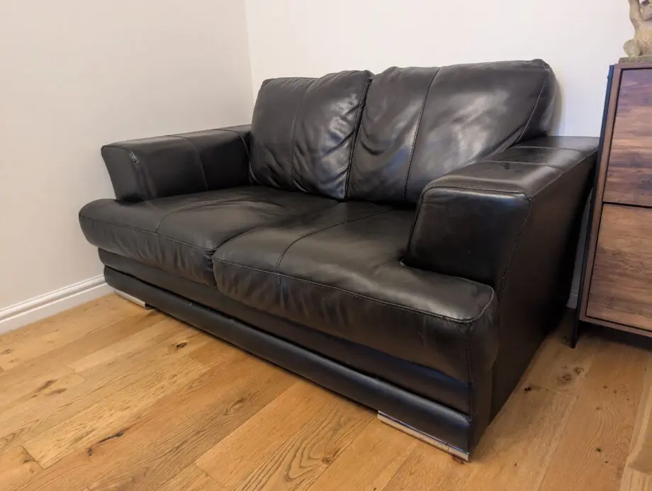 3 & 2 Black Leather Sofa Set with Ottoman