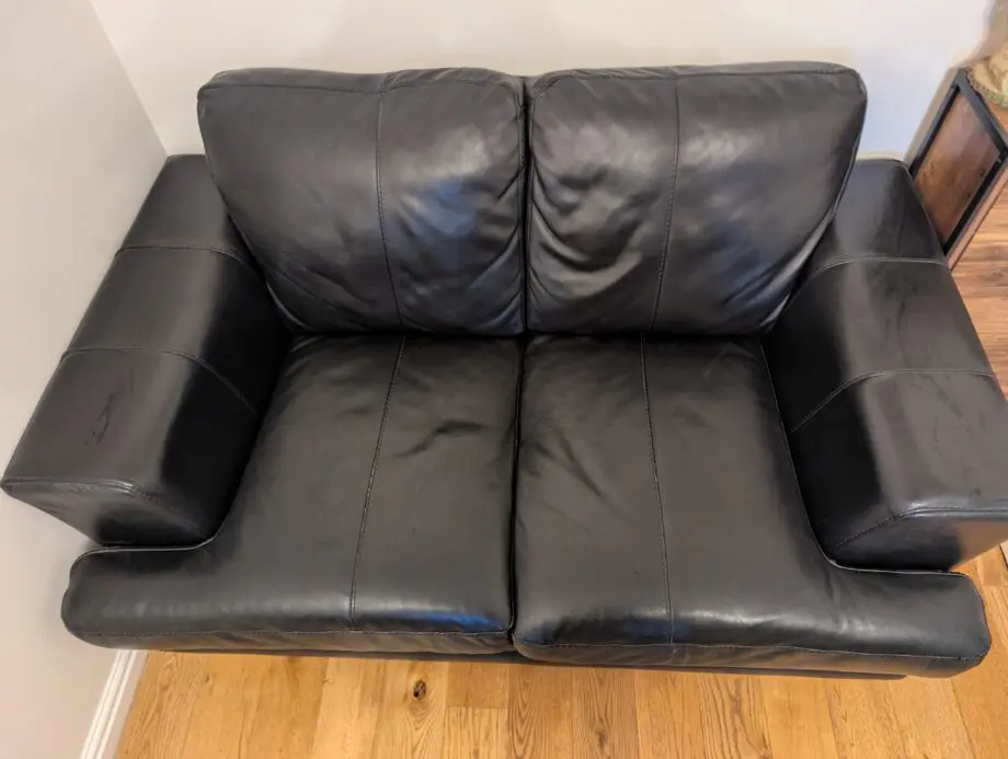 3 & 2 Black Leather Sofa Set with Ottoman