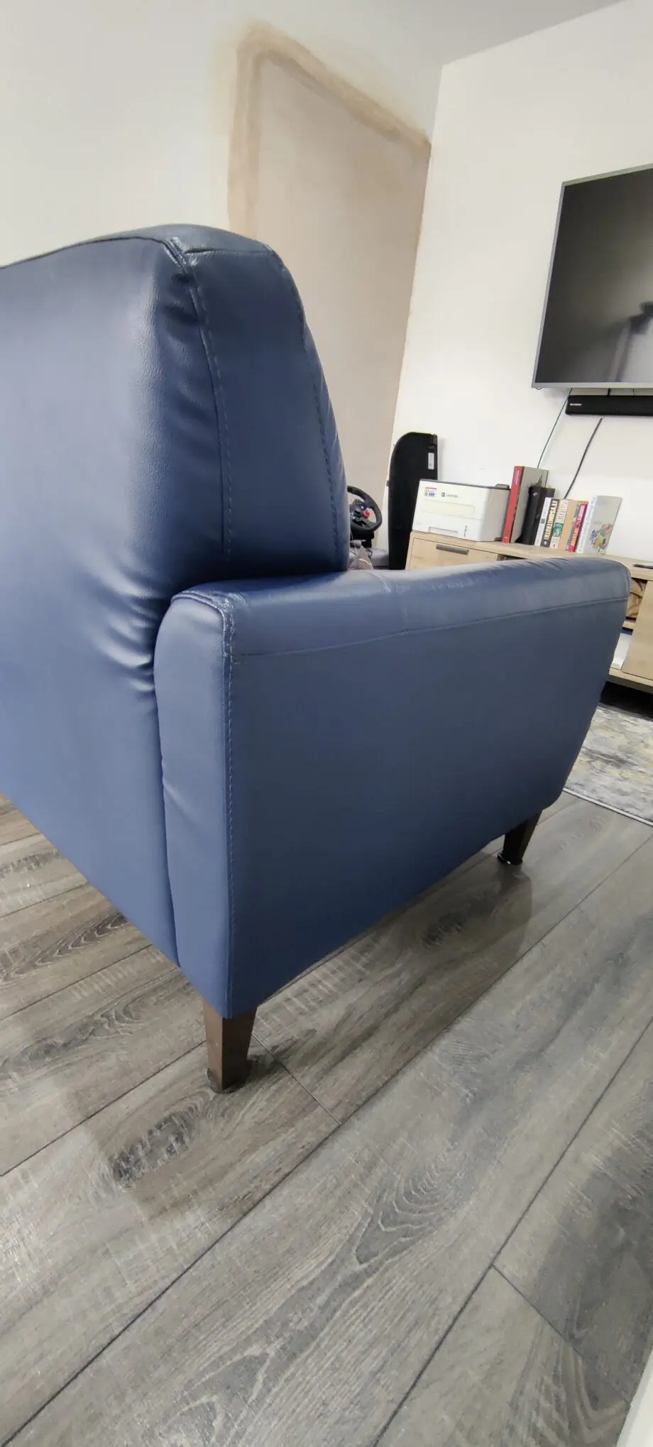 DFS, Blue 2 Seater Leather Sofa