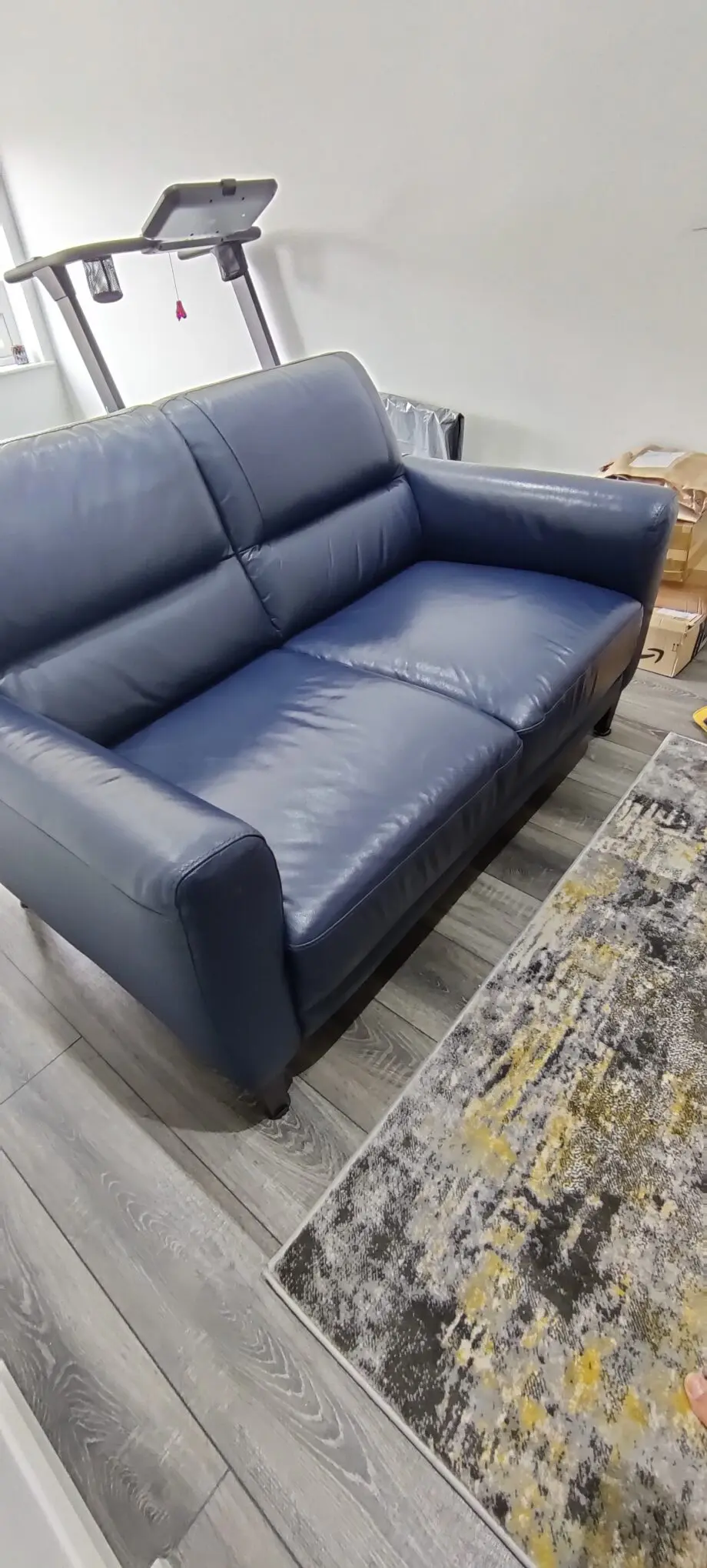 DFS, Blue 2 Seater Leather Sofa