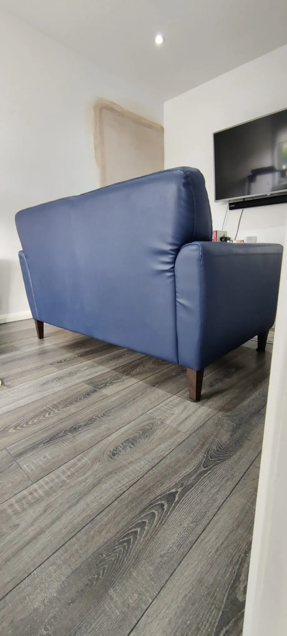 DFS, Blue 2 Seater Leather Sofa