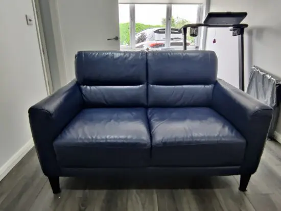 DFS, Blue 2 Seater Leather Sofa