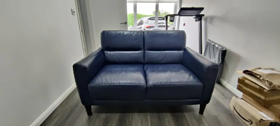 DFS, Blue 2 Seater Leather Sofa